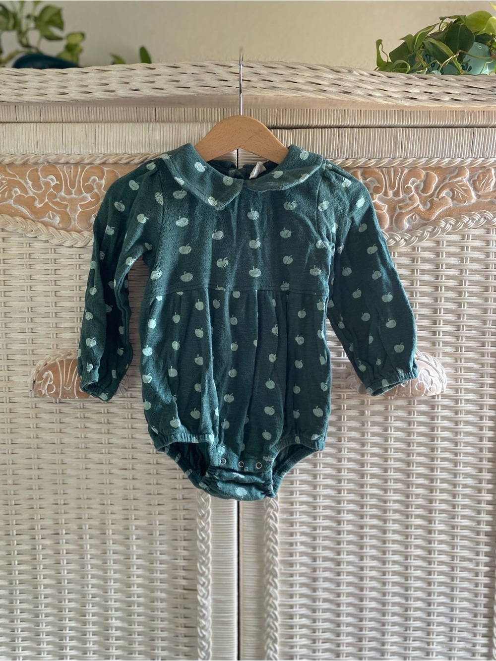 kate quinn Dark Green Apple-Print Long-Sleeve One-Piece
